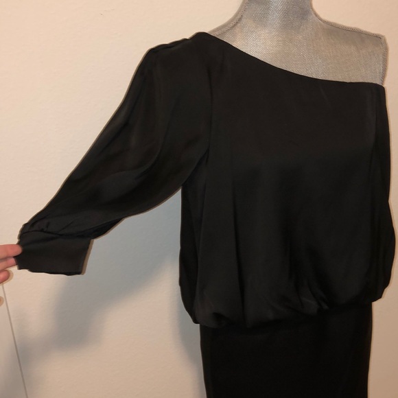 Blaque label one sleeve satin black dress - Picture 3 of 5